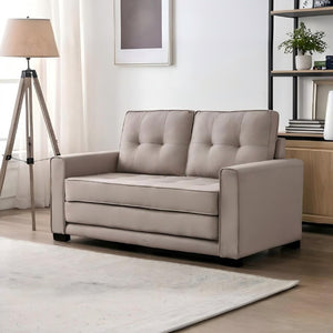 English Elm 58W Tufted Convertible Sleeper Loveseat with Solid Wood Frame and Polyester Upholstery Beige B2735P552217