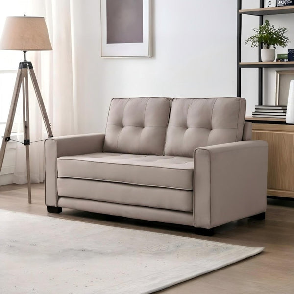 English Elm 58W Tufted Convertible Sleeper Loveseat with Solid Wood Frame and Polyester Upholstery Beige B2735P552217