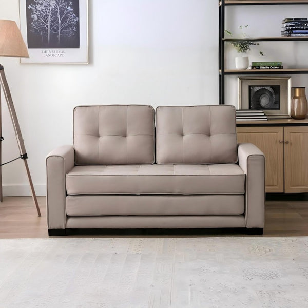 English Elm 58W Tufted Convertible Sleeper Loveseat with Solid Wood Frame and Polyester Upholstery Beige B2735P552217