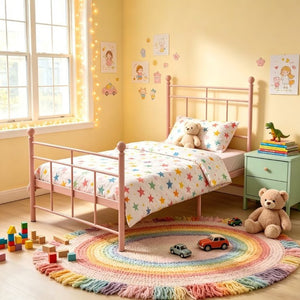 English Elm Heavy Gauge Steel Twin Platform Bed Frame with Slats No Box Spring Required B2735P558465