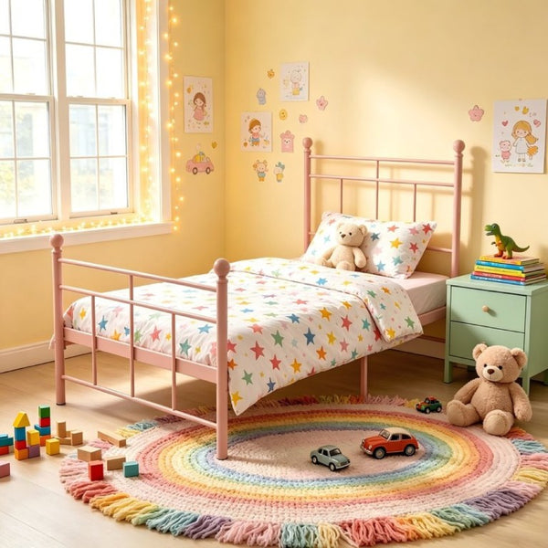 English Elm Heavy Gauge Steel Twin Platform Bed Frame with Slats No Box Spring Required B2735P558465