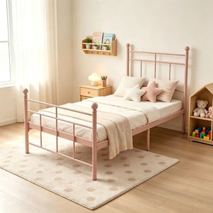 English Elm Heavy Gauge Steel Twin Platform Bed Frame with Slats No Box Spring Required B2735P558465