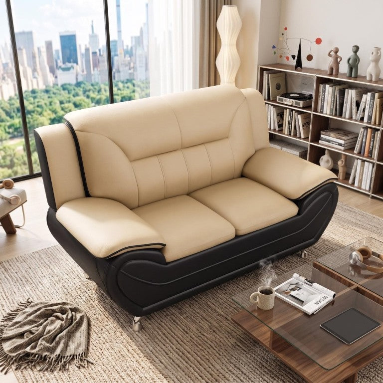 English Elm Modern Faux Leather 3 Piece Living Room Sofa Set with Steel Legs Apartment Seating Camel B2735P566497