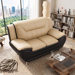 English Elm Modern Faux Leather 3 Piece Living Room Sofa Set with Steel Legs Apartment Seating Camel B2735P566497