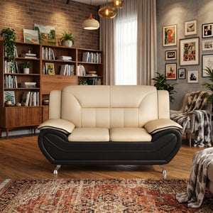 English Elm Modern Faux Leather 3 Piece Living Room Sofa Set with Steel Legs Apartment Seating Camel B2735P566497