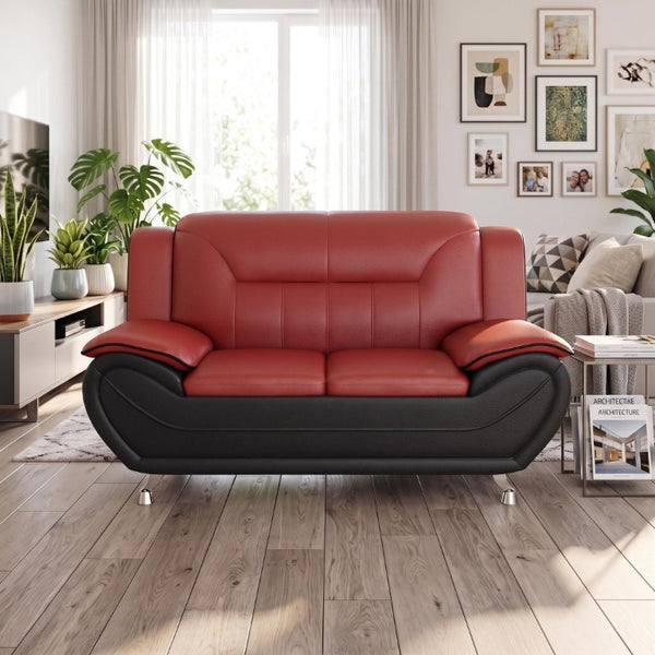 English Elm Modern Faux Leather 3 Piece Living Room Sofa Set with Steel Legs Apartment Seating Red B2735P566498