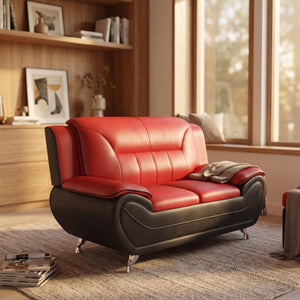 English Elm Modern Faux Leather 3 Piece Living Room Sofa Set with Steel Legs Apartment Seating Red B2735P566498
