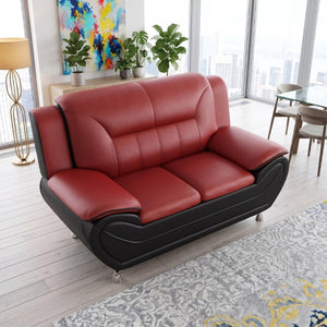 English Elm Modern Faux Leather 3 Piece Living Room Sofa Set with Steel Legs Apartment Seating Red B2735P566498