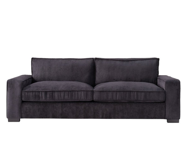 English Elm Luxe Corduroy Three Seater Sofa Deep Cushioned Architectural Modern Living Room Couch Black B2735S00017