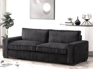 English Elm Luxe Corduroy Three Seater Sofa Deep Cushioned Architectural Modern Living Room Couch Black B2735S00017