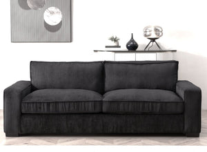 English Elm Luxe Corduroy Three Seater Sofa Deep Cushioned Architectural Modern Living Room Couch Black B2735S00017