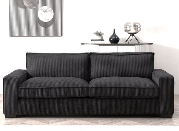 English Elm Luxe Corduroy Three Seater Sofa Deep Cushioned Architectural Modern Living Room Couch Black B2735S00017