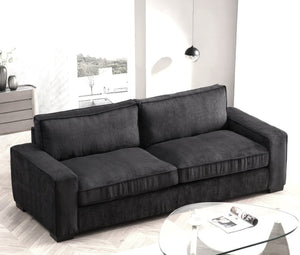 English Elm Luxe Corduroy Three Seater Sofa Deep Cushioned Architectural Modern Living Room Couch Black B2735S00017