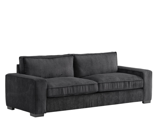 English Elm Luxe Corduroy Three Seater Sofa Deep Cushioned Architectural Modern Living Room Couch Black B2735S00017