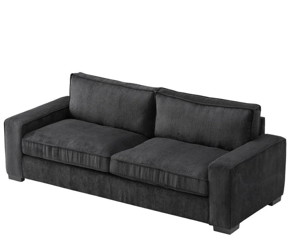 English Elm Luxe Corduroy Three Seater Sofa Deep Cushioned Architectural Modern Living Room Couch Black B2735S00017