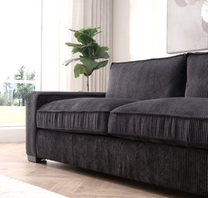 English Elm Luxe Corduroy Three Seater Sofa Deep Cushioned Architectural Modern Living Room Couch Black B2735S00017