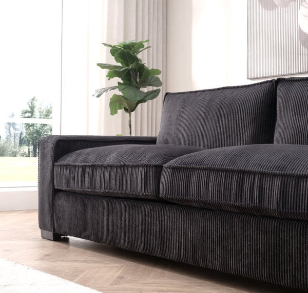 English Elm Luxe Corduroy Three Seater Sofa Deep Cushioned Architectural Modern Living Room Couch Black B2735S00017