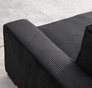 English Elm Luxe Corduroy Three Seater Sofa Deep Cushioned Architectural Modern Living Room Couch Black B2735S00017