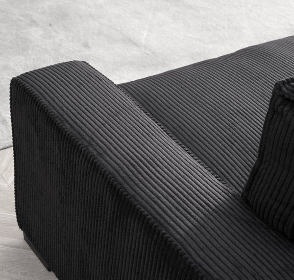 English Elm Luxe Corduroy Three Seater Sofa Deep Cushioned Architectural Modern Living Room Couch Black B2735S00017