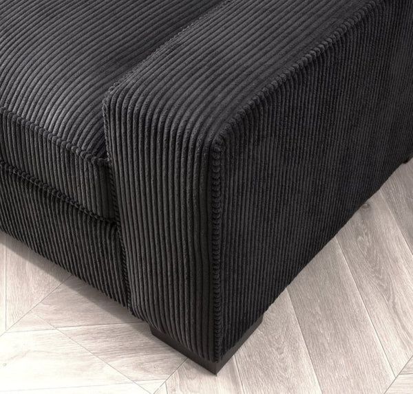 English Elm Luxe Corduroy Three Seater Sofa Deep Cushioned Architectural Modern Living Room Couch Black B2735S00017