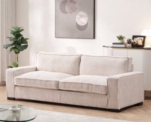 English Elm Luxe Corduroy Three Seater Sofa Deep Cushioned Architectural Modern Living Room Couch Beige B2735S00019