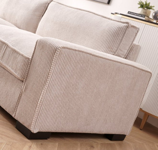 English Elm Luxe Corduroy Three Seater Sofa Deep Cushioned Architectural Modern Living Room Couch Beige B2735S00019