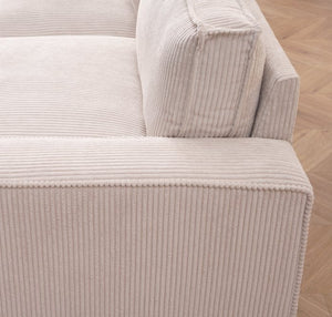 English Elm Luxe Corduroy Three Seater Sofa Deep Cushioned Architectural Modern Living Room Couch Beige B2735S00019