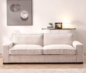 English Elm Luxe Corduroy Three Seater Sofa Deep Cushioned Architectural Modern Living Room Couch Beige B2735S00019
