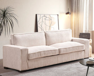 English Elm Luxe Corduroy Three Seater Sofa Deep Cushioned Architectural Modern Living Room Couch Beige B2735S00019