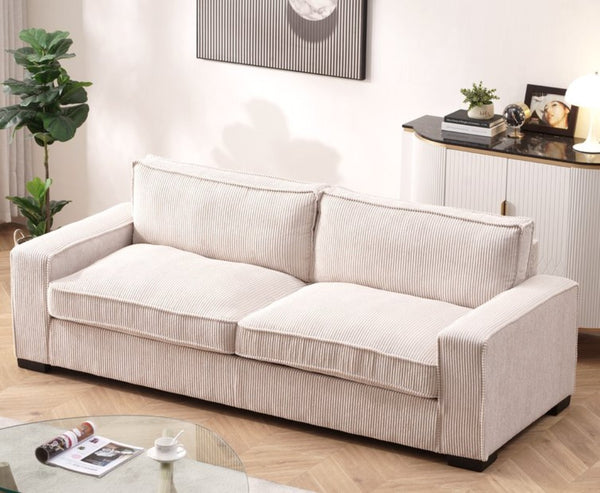 English Elm Luxe Corduroy Three Seater Sofa Deep Cushioned Architectural Modern Living Room Couch Beige B2735S00019