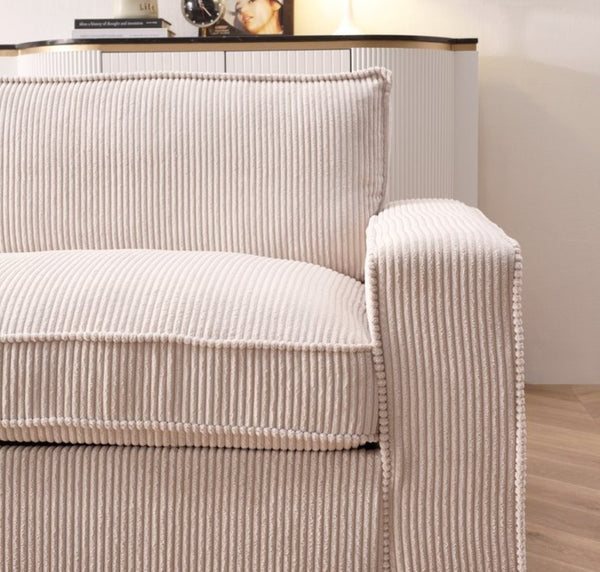English Elm Luxe Corduroy Three Seater Sofa Deep Cushioned Architectural Modern Living Room Couch Beige B2735S00019