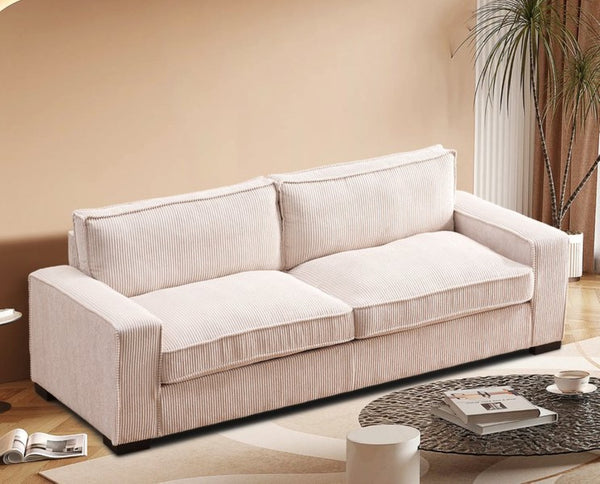 English Elm Luxe Corduroy Three Seater Sofa Deep Cushioned Architectural Modern Living Room Couch Beige B2735S00019