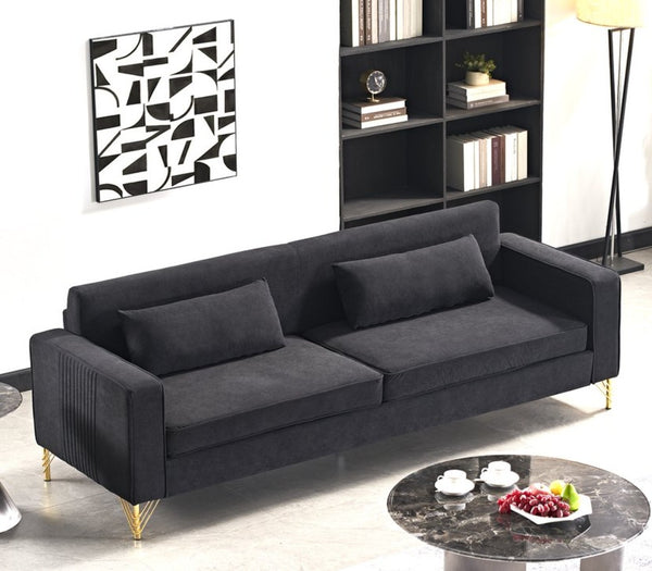 English Elm Aesthetic Velvet Three Seater Sofa Low Profile Classic Modern Living Room Couch Black B2735S00020