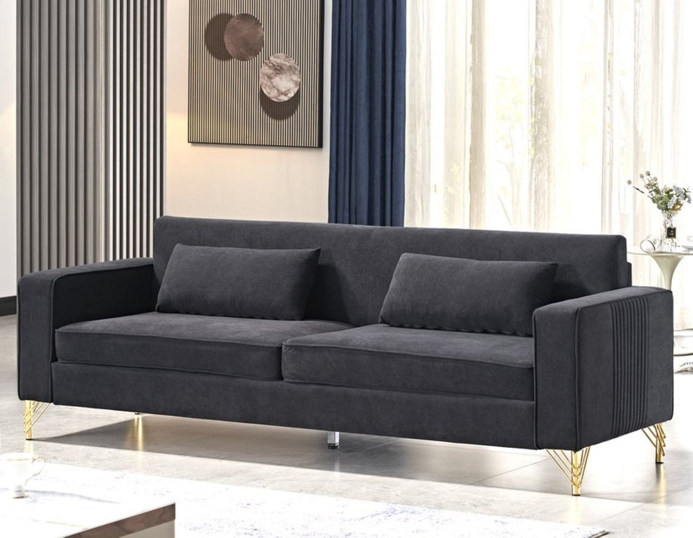 English Elm Aesthetic Velvet Three Seater Sofa Low Profile Classic Modern Living Room Couch Black B2735S00020