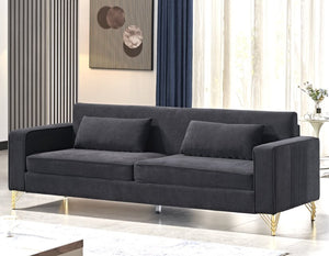 English Elm Aesthetic Velvet Three Seater Sofa Low Profile Classic Modern Living Room Couch Black B2735S00020