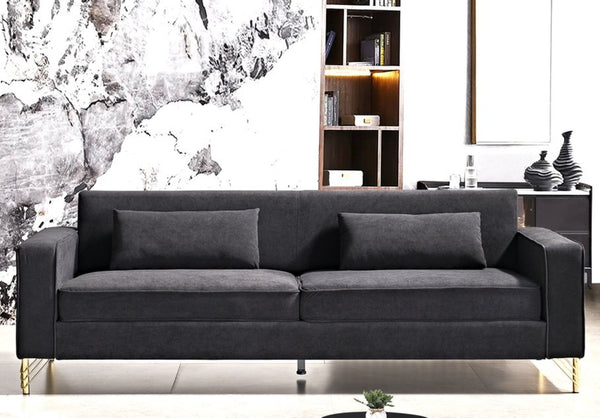 English Elm Aesthetic Velvet Three Seater Sofa Low Profile Classic Modern Living Room Couch Black B2735S00020