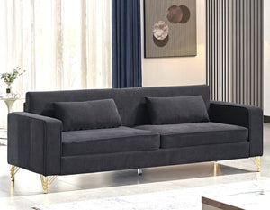 English Elm Aesthetic Velvet Three Seater Sofa Low Profile Classic Modern Living Room Couch Black B2735S00020