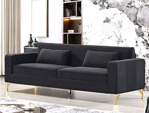 English Elm Aesthetic Velvet Three Seater Sofa Low Profile Classic Modern Living Room Couch Black B2735S00020