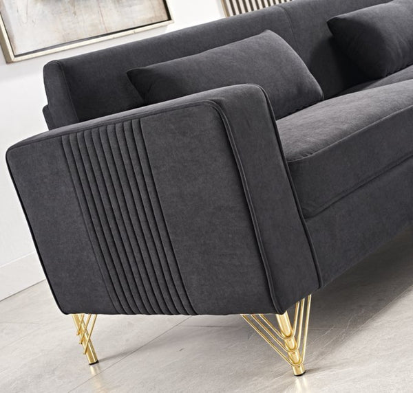 English Elm Aesthetic Velvet Three Seater Sofa Low Profile Classic Modern Living Room Couch Black B2735S00020
