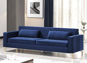 English Elm Aesthetic Velvet Three Seater Sofa Low Profile Classic Modern Living Room Couch Blue B2735S00022