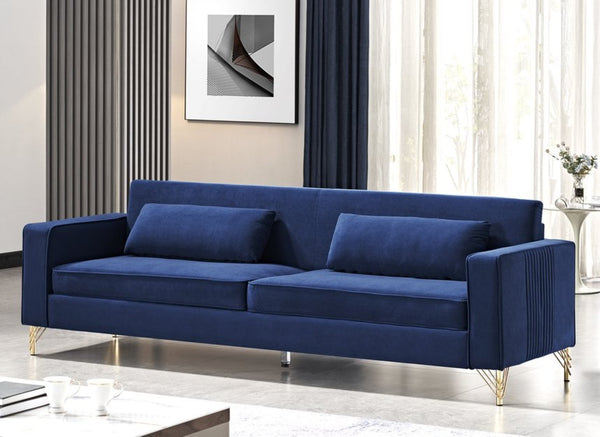 English Elm Aesthetic Velvet Three Seater Sofa Low Profile Classic Modern Living Room Couch Blue B2735S00022