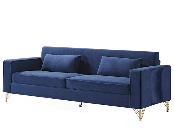 English Elm Aesthetic Velvet Three Seater Sofa Low Profile Classic Modern Living Room Couch Blue B2735S00022