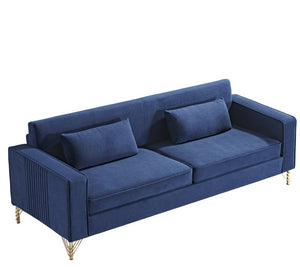 English Elm Aesthetic Velvet Three Seater Sofa Low Profile Classic Modern Living Room Couch Blue B2735S00022