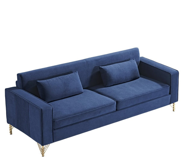 English Elm Aesthetic Velvet Three Seater Sofa Low Profile Classic Modern Living Room Couch Blue B2735S00022