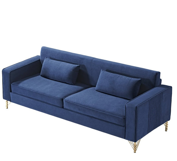 English Elm Aesthetic Velvet Three Seater Sofa Low Profile Classic Modern Living Room Couch Blue B2735S00022
