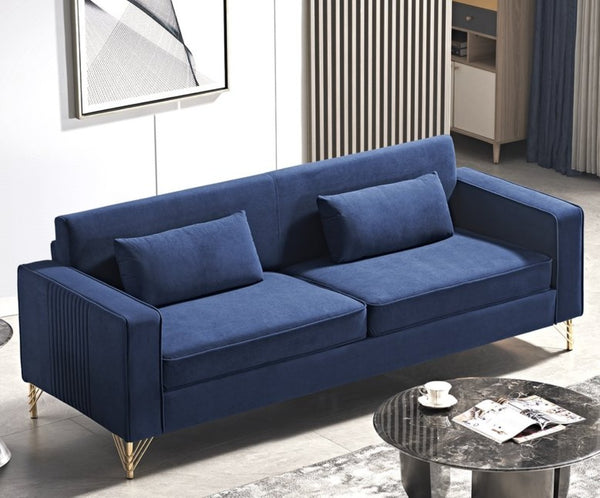 English Elm Aesthetic Velvet Three Seater Sofa Low Profile Classic Modern Living Room Couch Blue B2735S00022