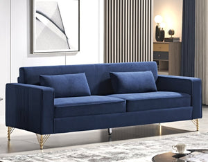 English Elm Aesthetic Velvet Three Seater Sofa Low Profile Classic Modern Living Room Couch Blue B2735S00022
