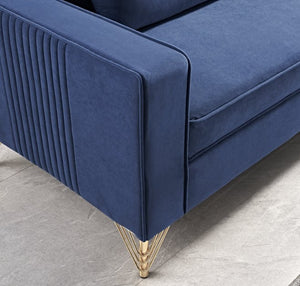 English Elm Aesthetic Velvet Three Seater Sofa Low Profile Classic Modern Living Room Couch Blue B2735S00022