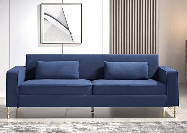 English Elm Aesthetic Velvet Three Seater Sofa Low Profile Classic Modern Living Room Couch Blue B2735S00022
