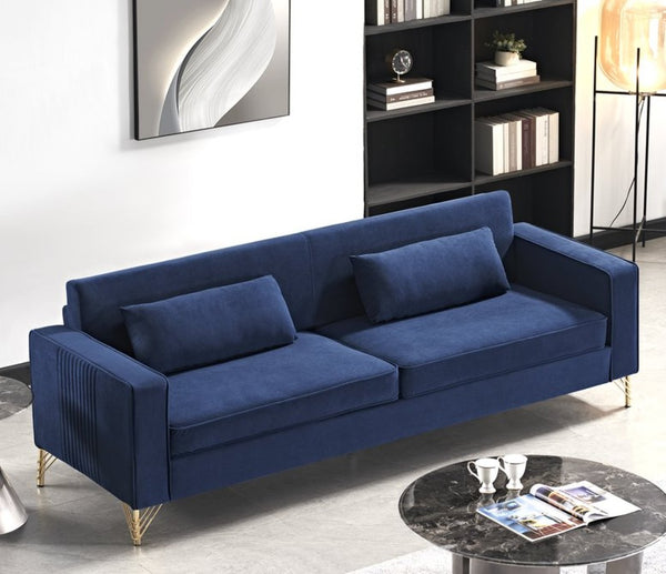 English Elm Aesthetic Velvet Three Seater Sofa Low Profile Classic Modern Living Room Couch Blue B2735S00022